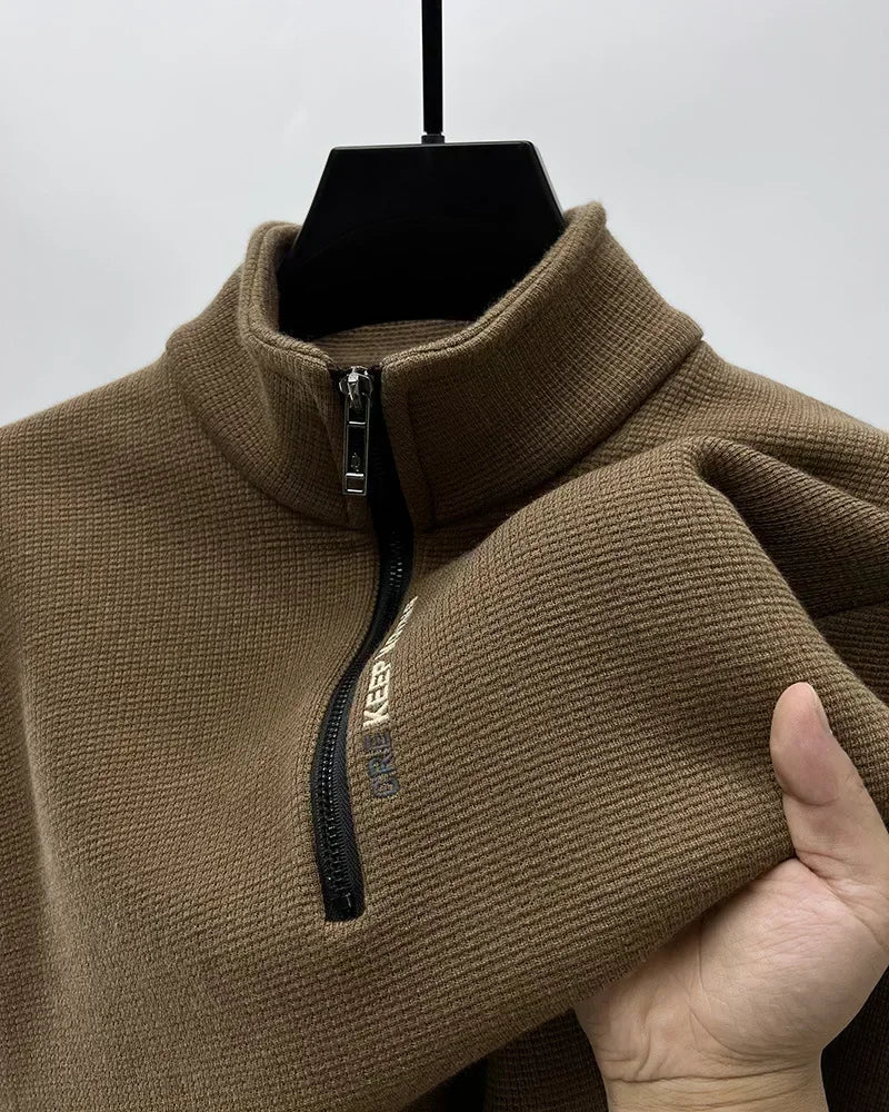 Men's Luxury Thick Knit Turtleneck: Solid Color, Half-Zip, Warm & Fashionable Sweater