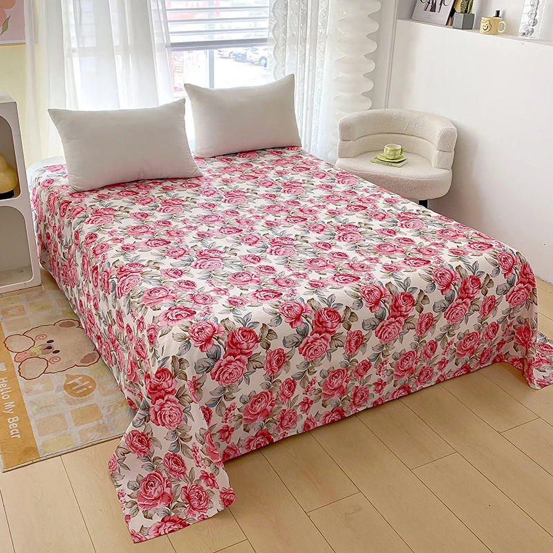 Luxurious Red Flower Printed Flat Bed Sheets - Double, Queen, and King Sizes Available - Premium Reactive Print