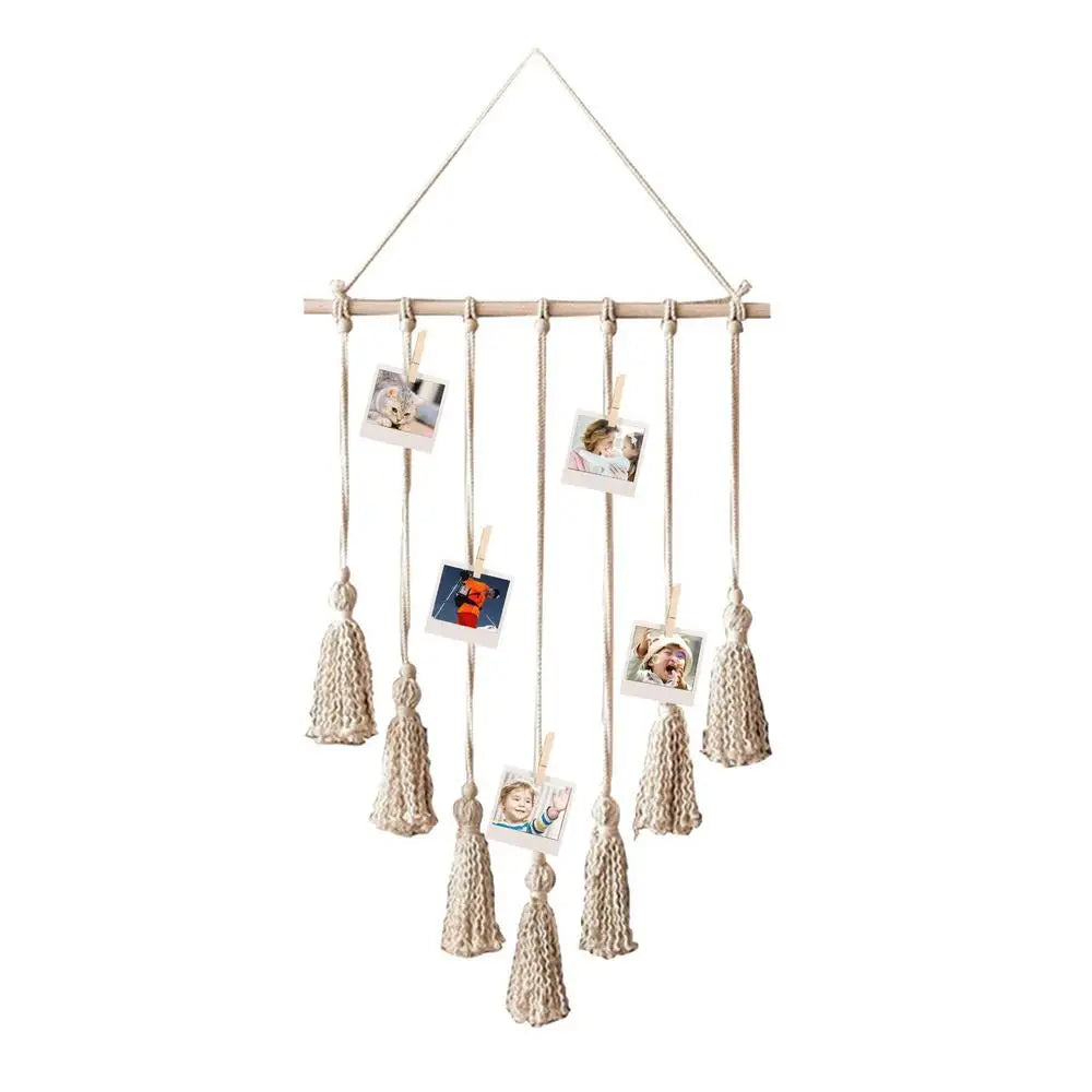 Boho Chic Macrame Photo Display – Perfect Wall Art for Teen Girls' Rooms & Home Offices with 10 Clips for Personalized Decor