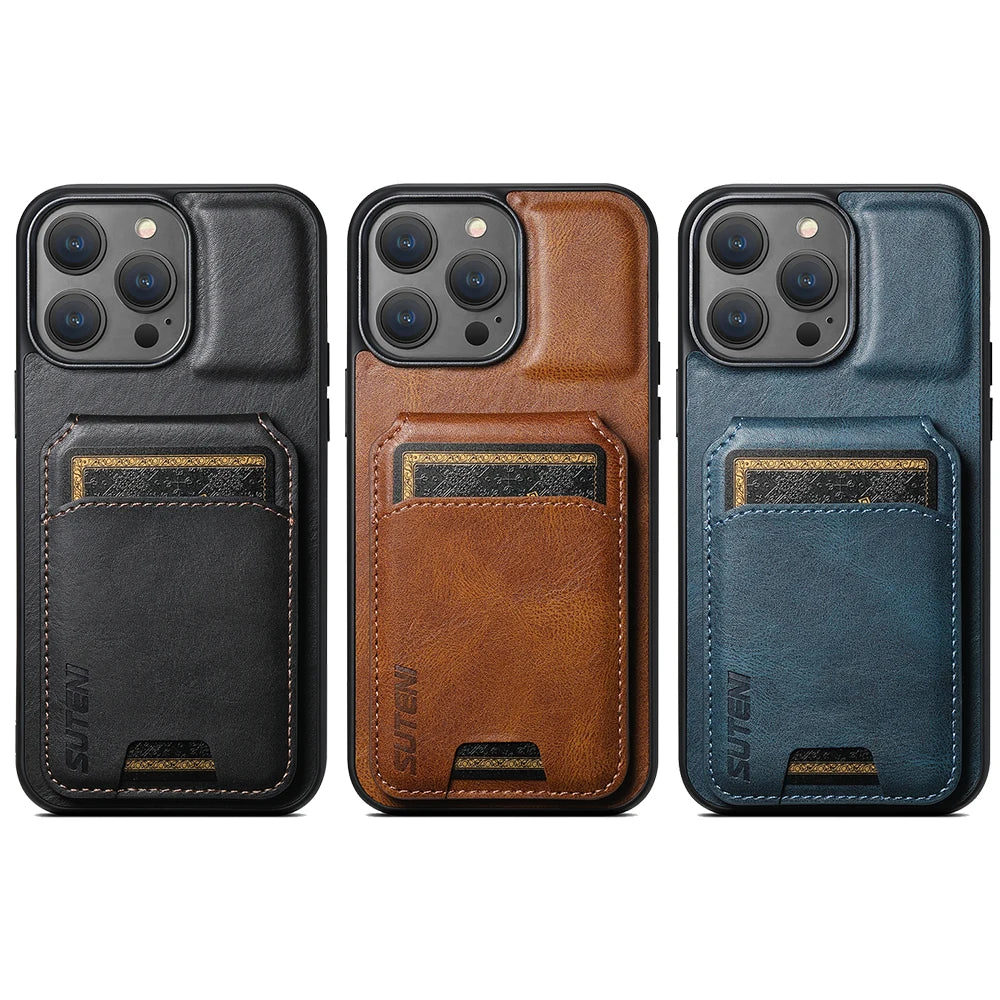 Premium Leather Magnetic Wallet Case for iPhone 16 Pro Max & More