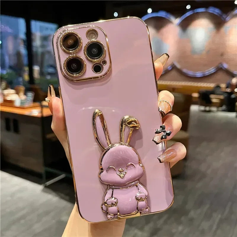 Elegant Rabbit Stand - Luxury Soft Silicone Shockproof Kickstand Phone Case for iPhone 16-7 Plus