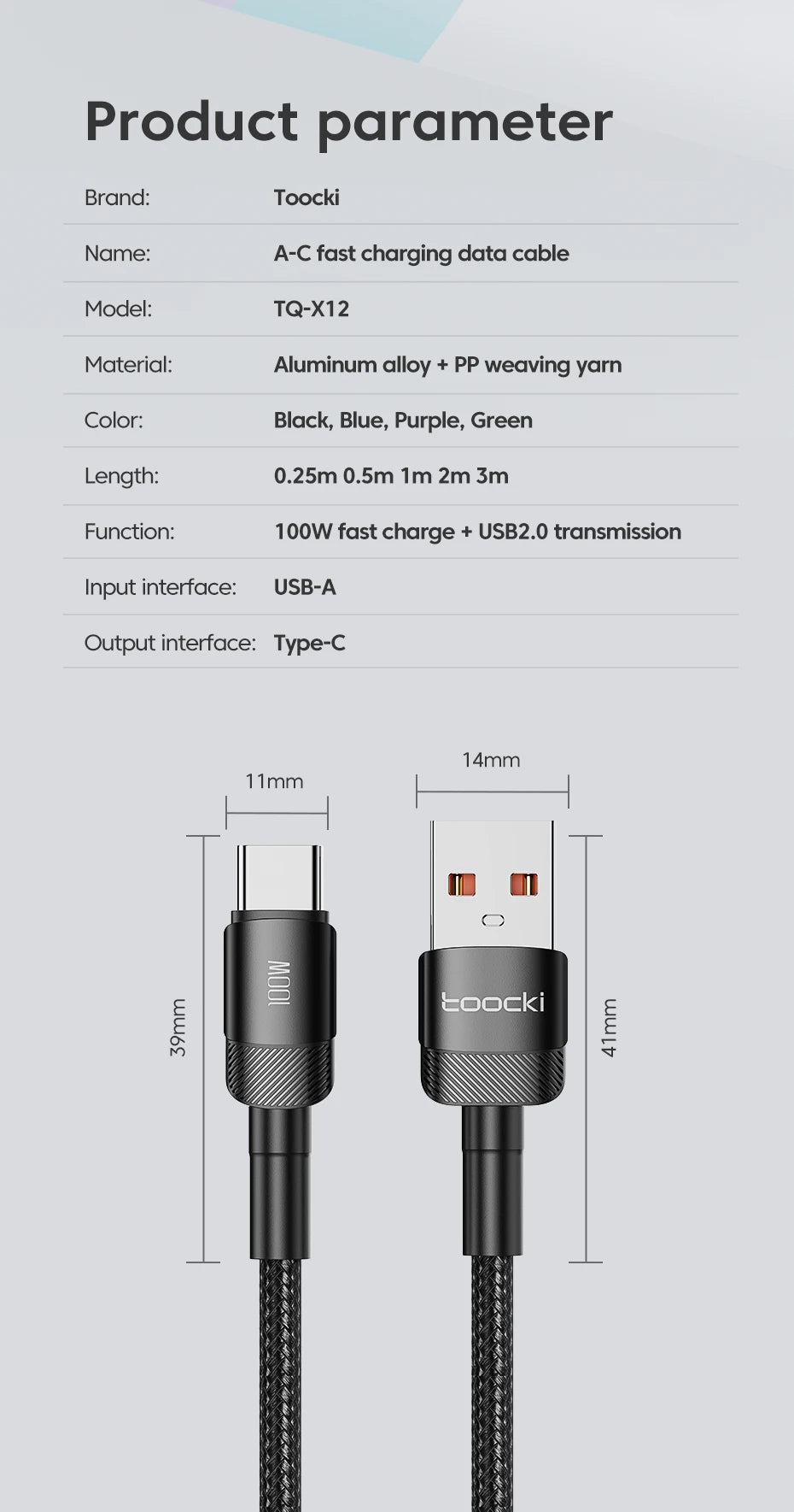 100W Speed: Ultimate USB-C to C Charging & Data Cables from Toocki for mobile phones