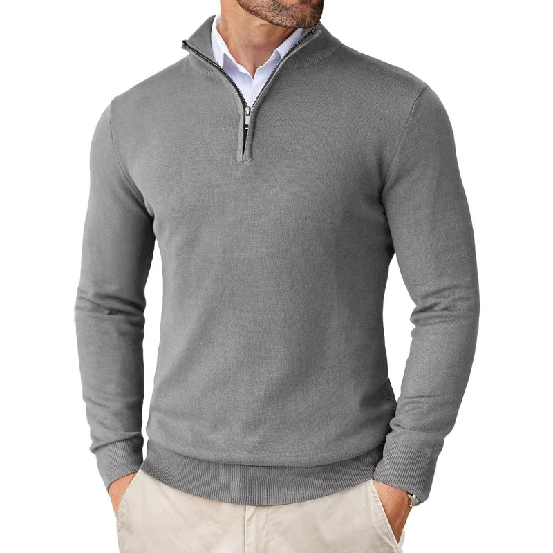 Autumn Men's Slim Fit Quarter Zip Mock Neck Pullover - Lightweight Knit Streetwear