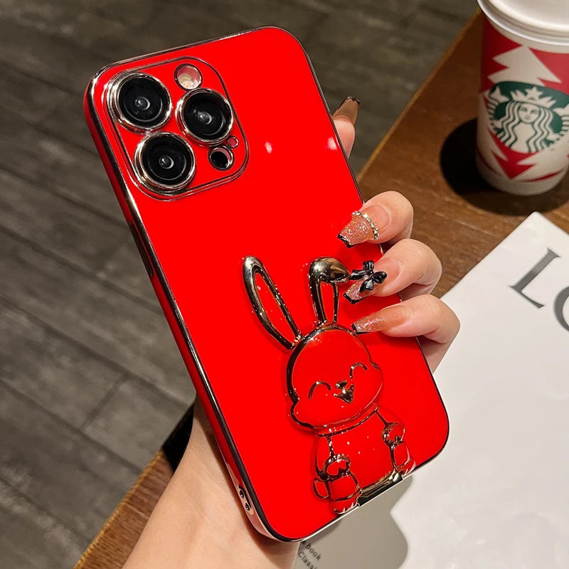 Elegant Rabbit Stand - Luxury Soft Silicone Shockproof Kickstand Phone Case for iPhone 16-7 Plus