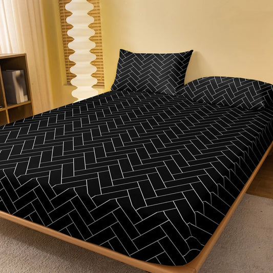 Elegant Geometric Print: Premium Matte Fitted Sheet (Pillowcases Excluded)