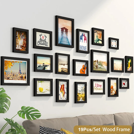 Elegant 14/19Pcs Wooden Photo Frames Set for Wall Décor: Perfect for Weddings, Parties, and Home Decoration