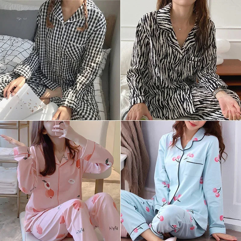 Women's Cozy V-Neck Button Down Pajama Set - Casual Nightwear, Autumn/Winter Loungewear Two-Piece