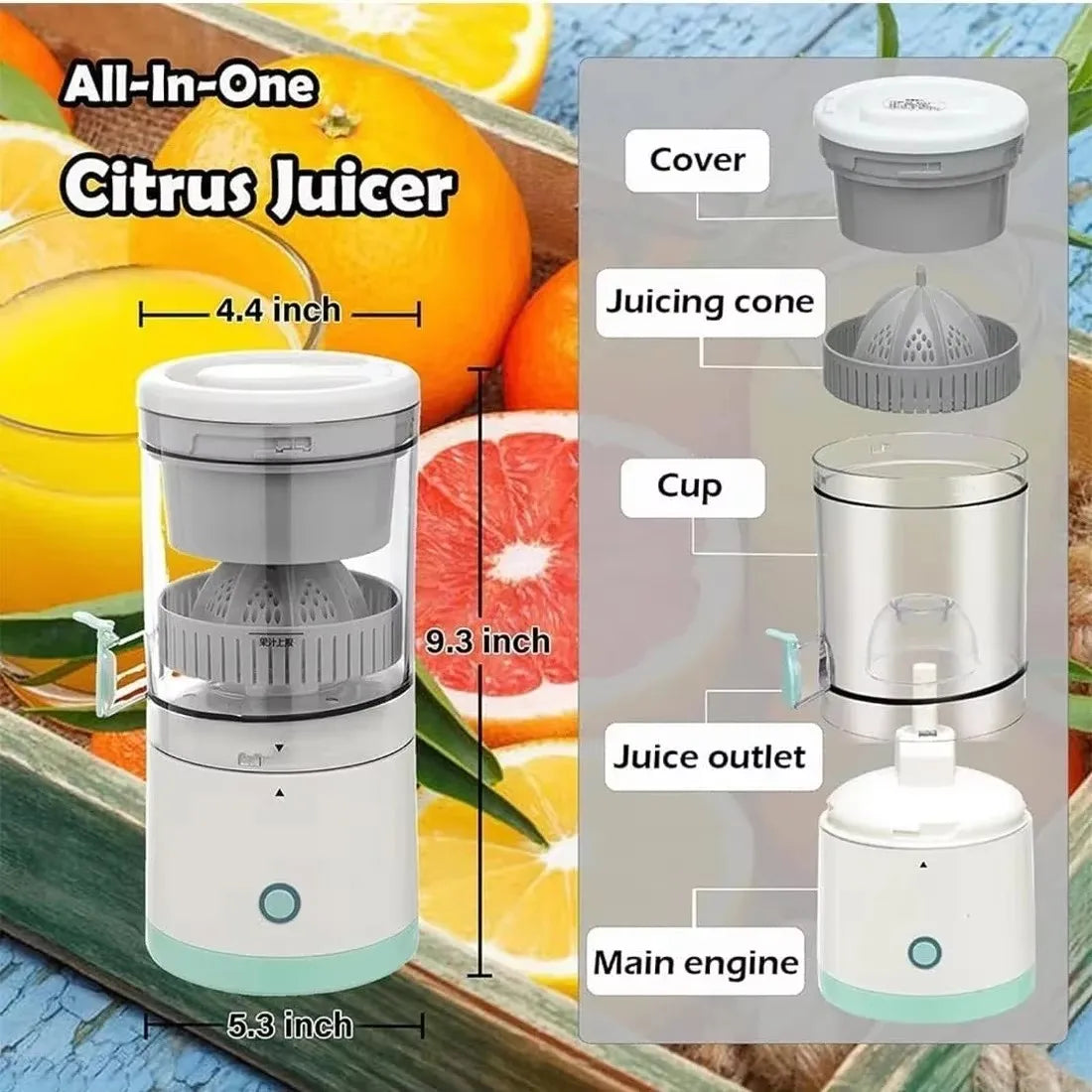 Compact USB-Powered Citrus Juicer: Fresh Juice Anytime, Anywhere