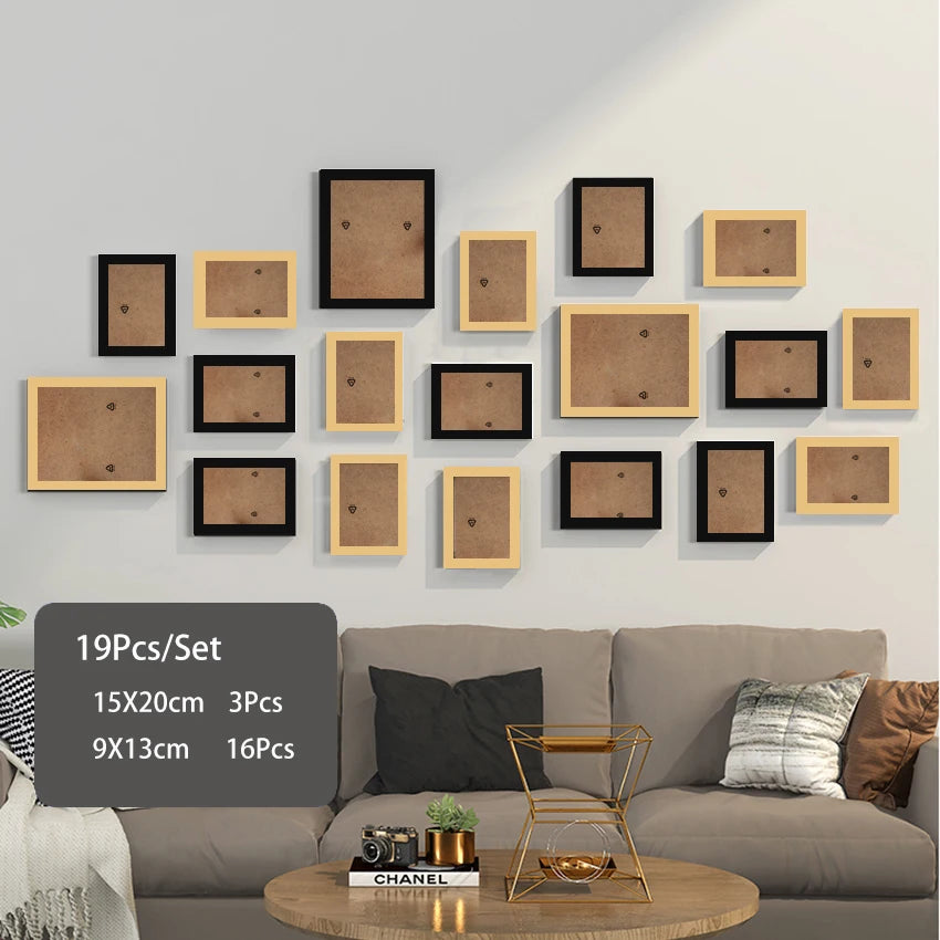 Elegant 14/19Pcs Wooden Photo Frames Set for Wall Décor: Perfect for Weddings, Parties, and Home Decoration