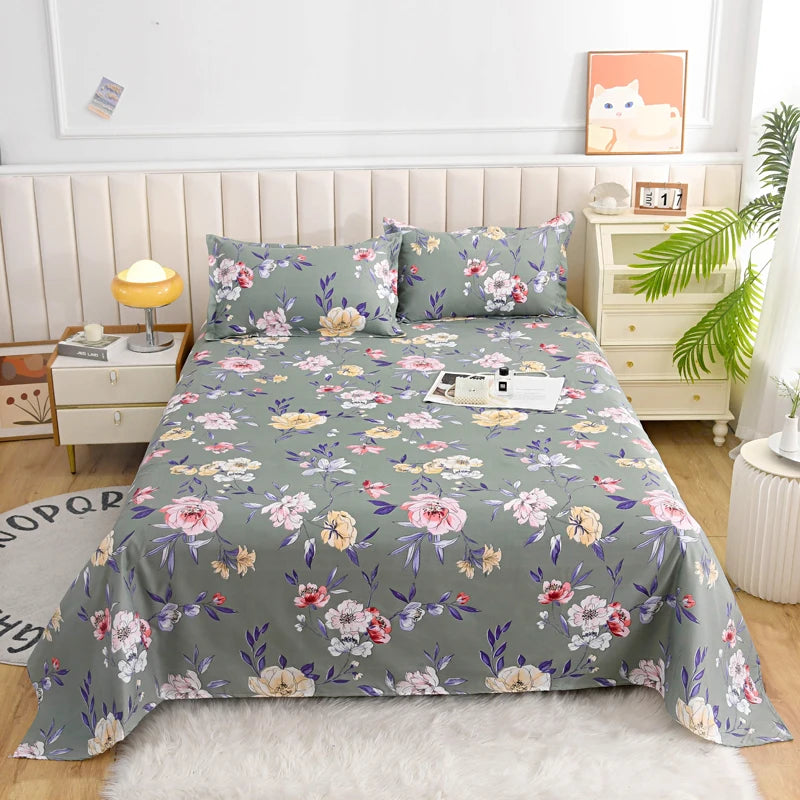 Luxurious Red Flower Printed Flat Bed Sheets - Double, Queen, and King Sizes Available - Premium Reactive Print