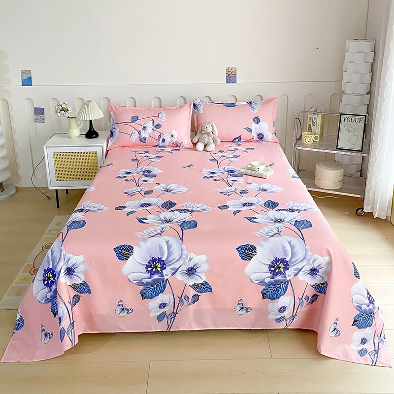 Luxurious Red Flower Printed Flat Bed Sheets - Double, Queen, and King Sizes Available - Premium Reactive Print