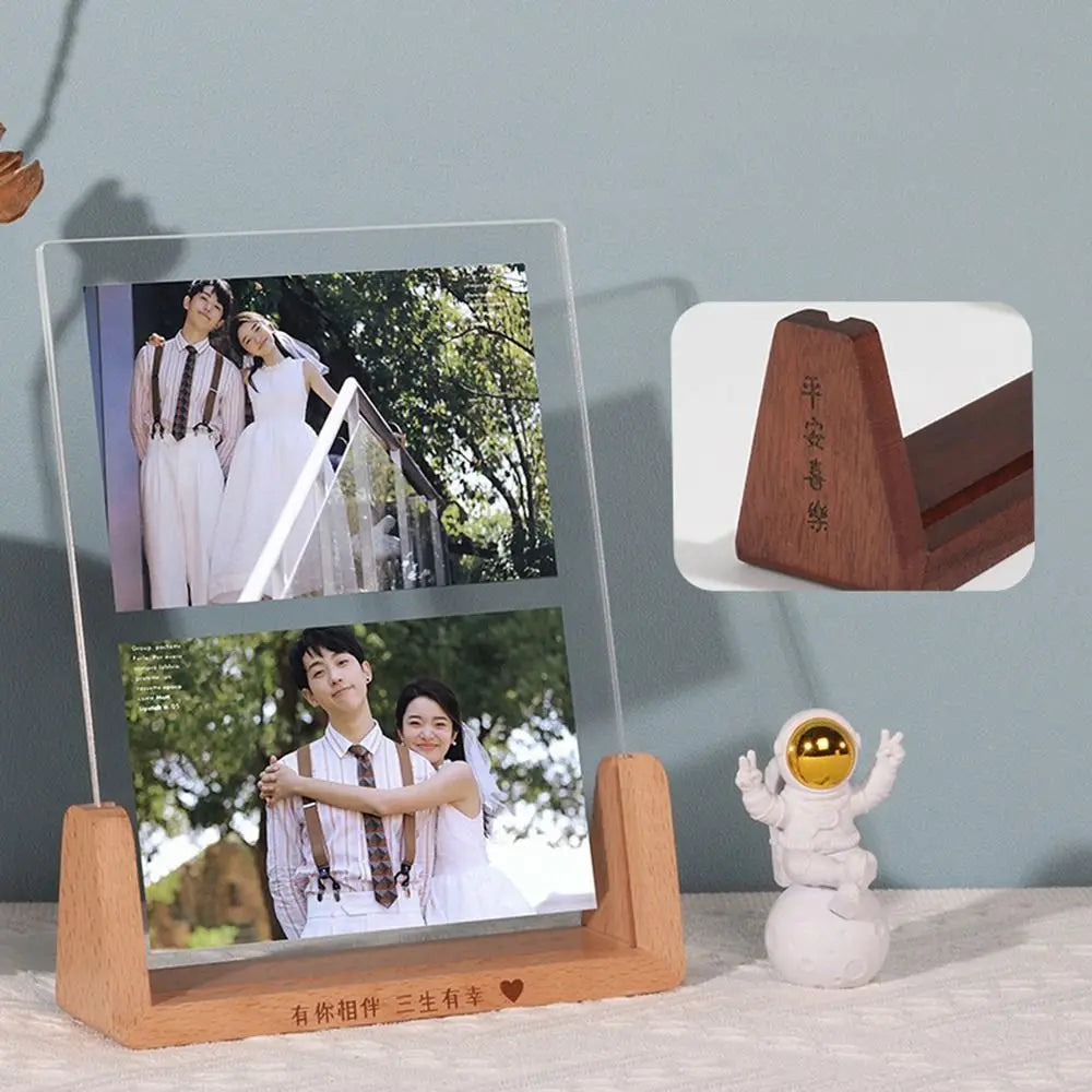 Walnut & Beech U-Shaped Acrylic Photo Frame – Perfect for Weddings & Office Decor