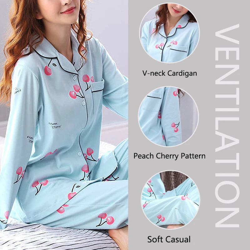 Women's Cozy V-Neck Button Down Pajama Set - Casual Nightwear, Autumn/Winter Loungewear Two-Piece