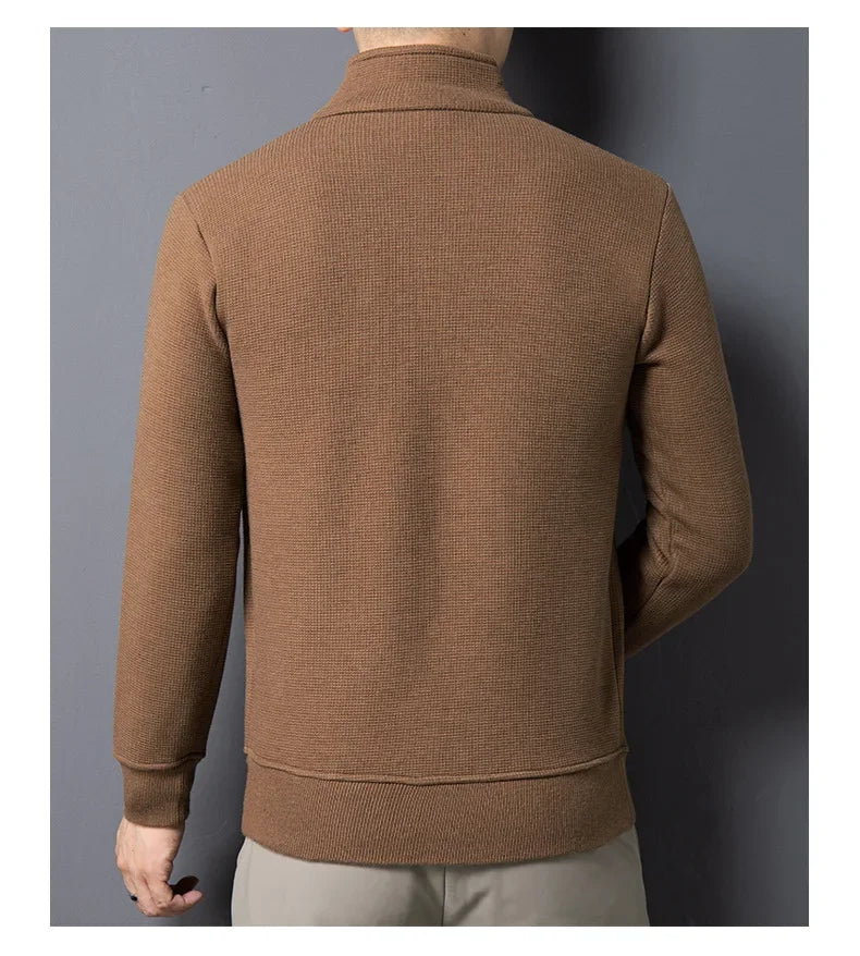 Men's Luxury Thick Knit Turtleneck: Solid Color, Half-Zip, Warm & Fashionable Sweater