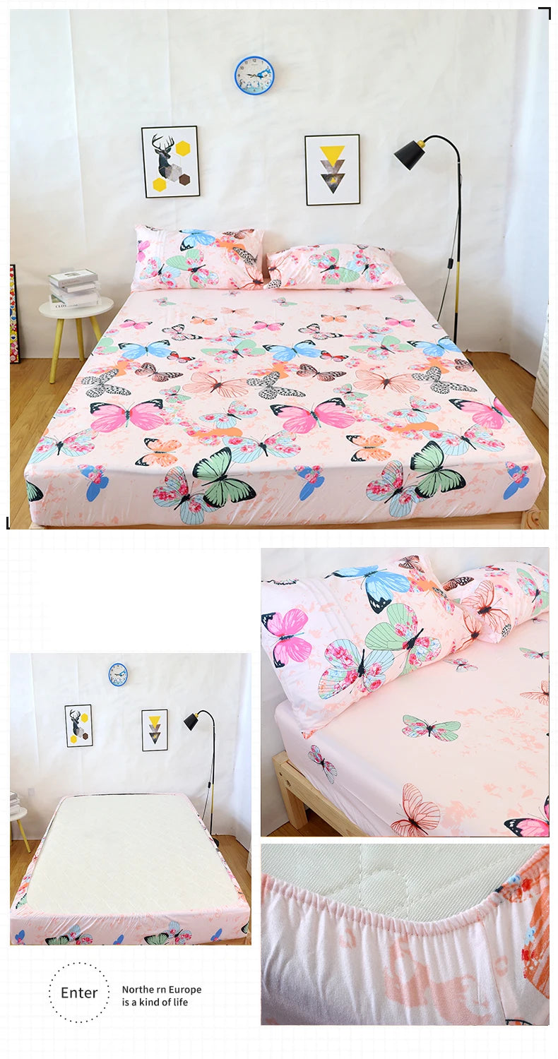 Blue Floral Elastic Fitted Bed Sheet - Twin/Queen/King Sizes, Reactive Printed Mattress Cover