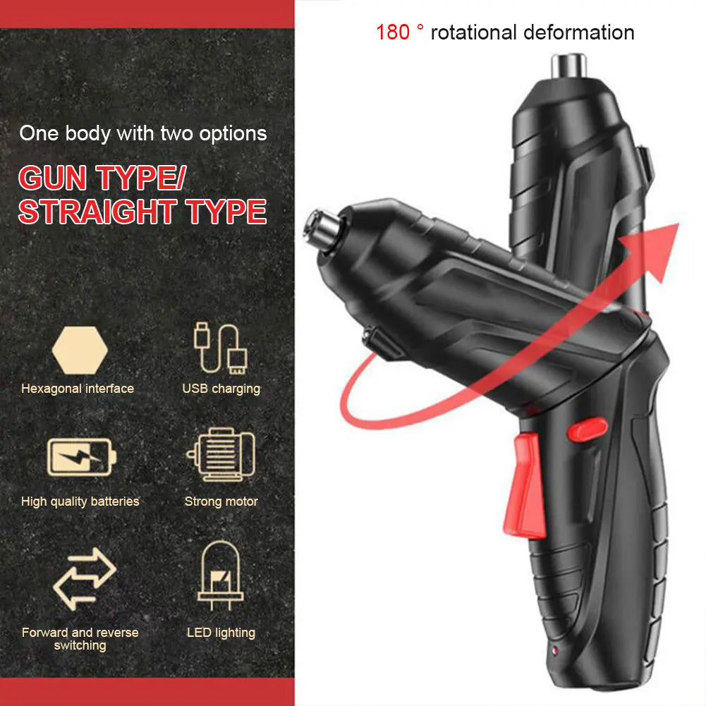 Rechargeable 3.6V Lithium Battery Cordless Electric Screwdriver & Drill Kit - Folding Power Tools for Home Use (2/47Pcs)