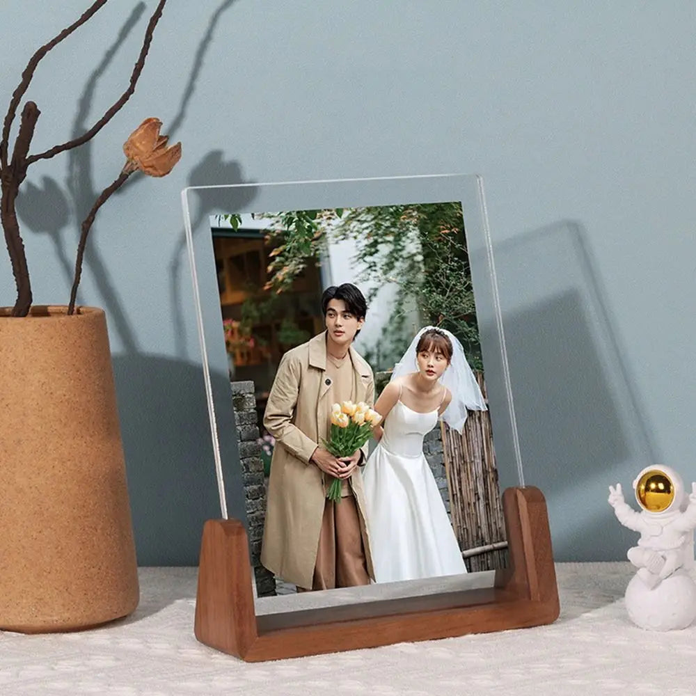 Walnut & Beech U-Shaped Acrylic Photo Frame – Perfect for Weddings & Office Decor