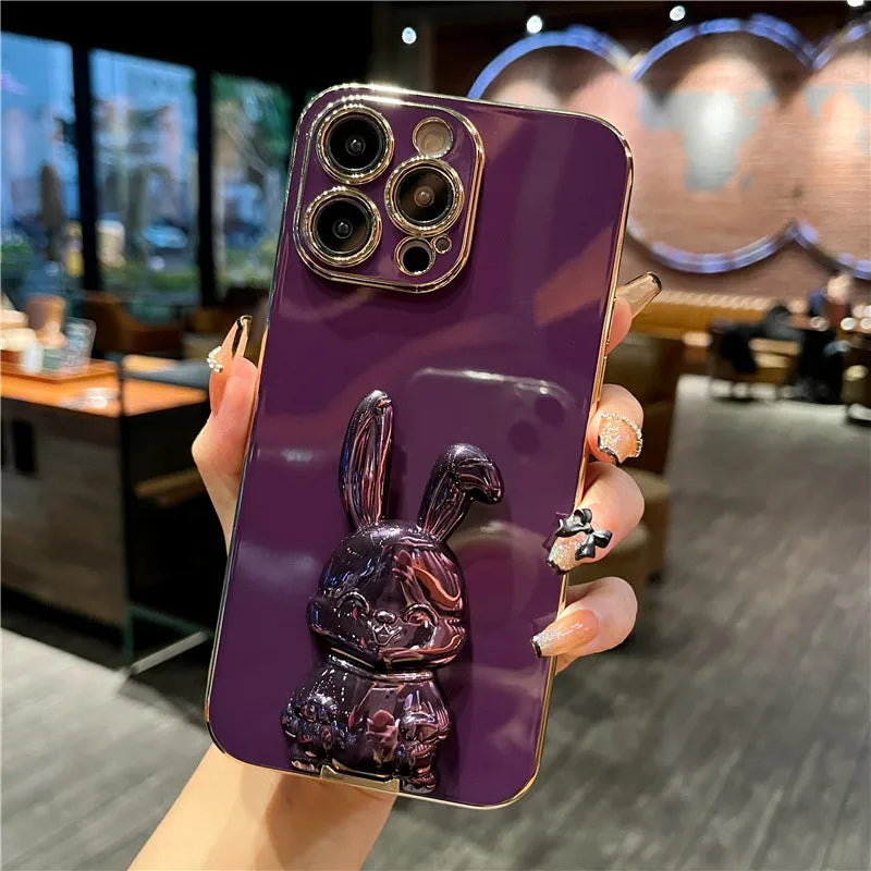 Elegant Rabbit Stand - Luxury Soft Silicone Shockproof Kickstand Phone Case for iPhone 16-7 Plus