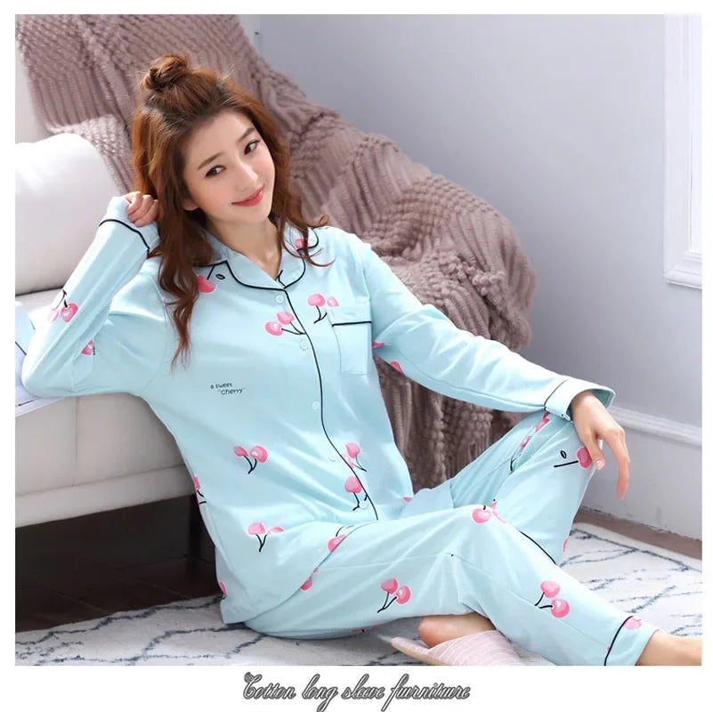 Women's Cozy V-Neck Button Down Pajama Set - Casual Nightwear, Autumn/Winter Loungewear Two-Piece