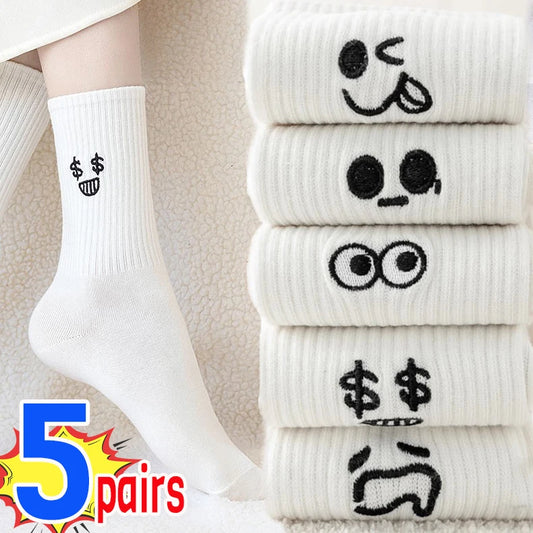 5 Pairs of Adorably Cute Women's Kawaii Cartoon Socks – Perfect for Autumn and Winter