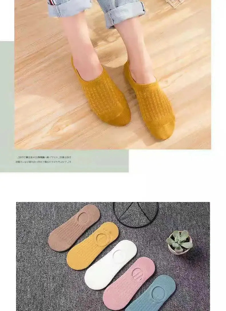 5 Pairs Women’s Invisible Silicone Boat Socks - Soft, Comfortable & Breathable Summer Ankle Slippers