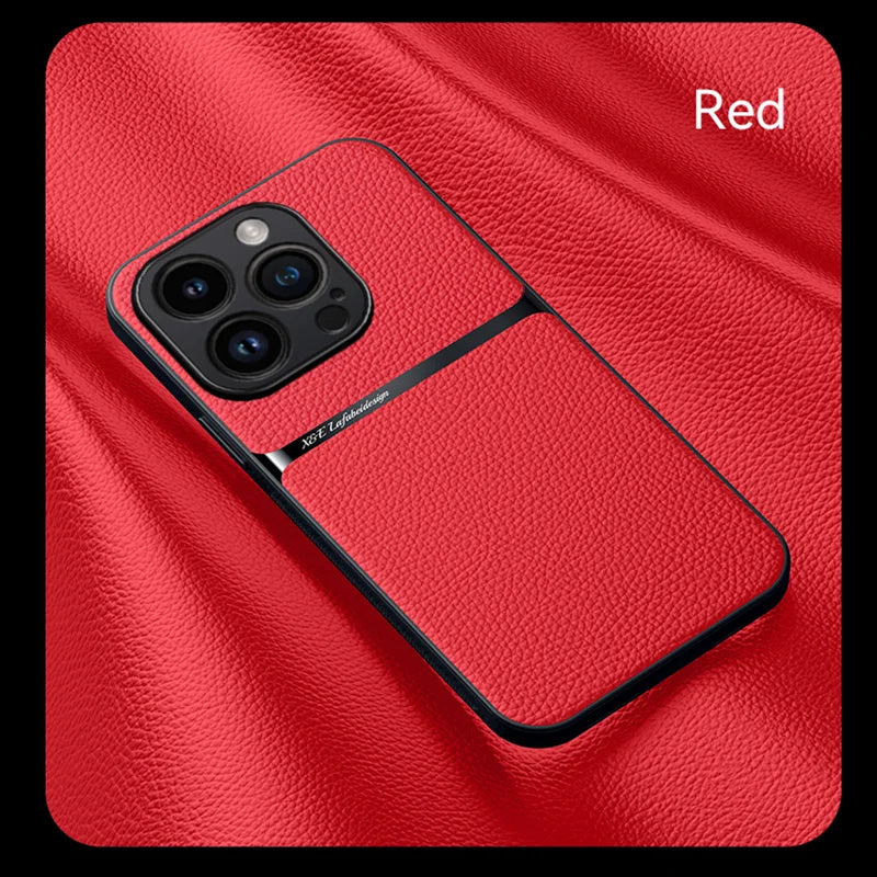 Premium Solid Color Leather iPhone Case with Lens Protection