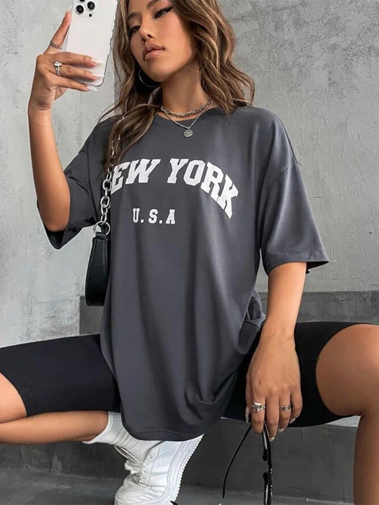 Blessyuki New York Retro O-Neck Tees: Casual Streetwear for Women - Harajuku Style, Plus Size, Perfect Summer Essential