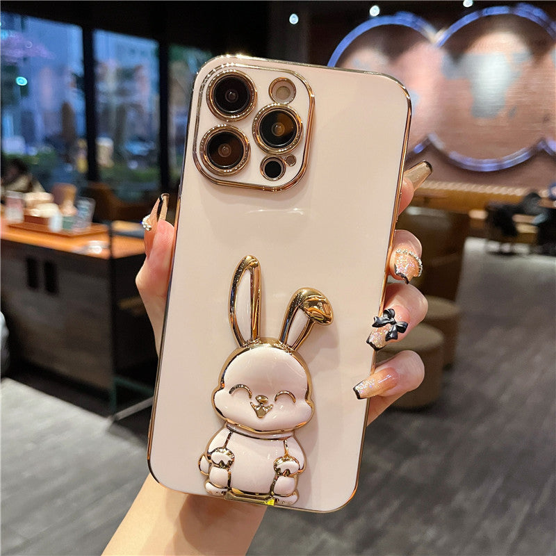 Elegant Rabbit Stand - Luxury Soft Silicone Shockproof Kickstand Phone Case for iPhone 16-7 Plus