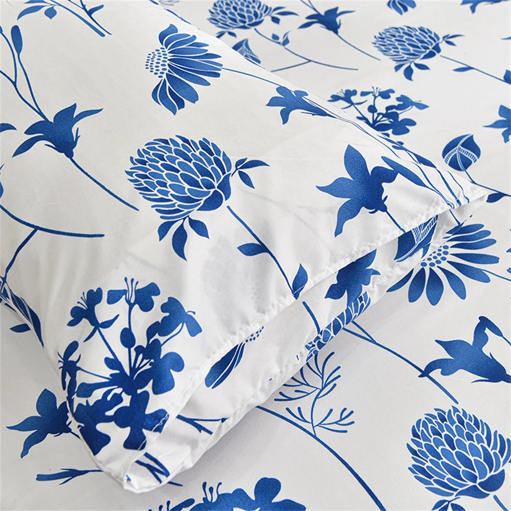 Blue Floral Elastic Fitted Bed Sheet - Twin/Queen/King Sizes, Reactive Printed Mattress Cover