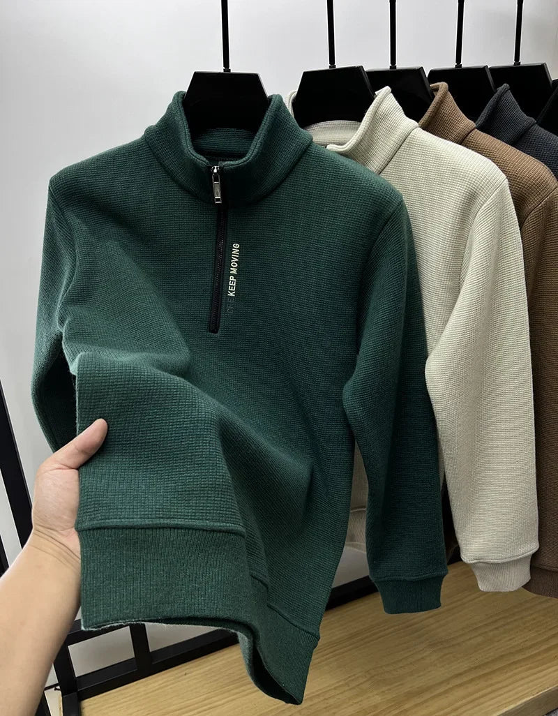 Men's Luxury Thick Knit Turtleneck: Solid Color, Half-Zip, Warm & Fashionable Sweater