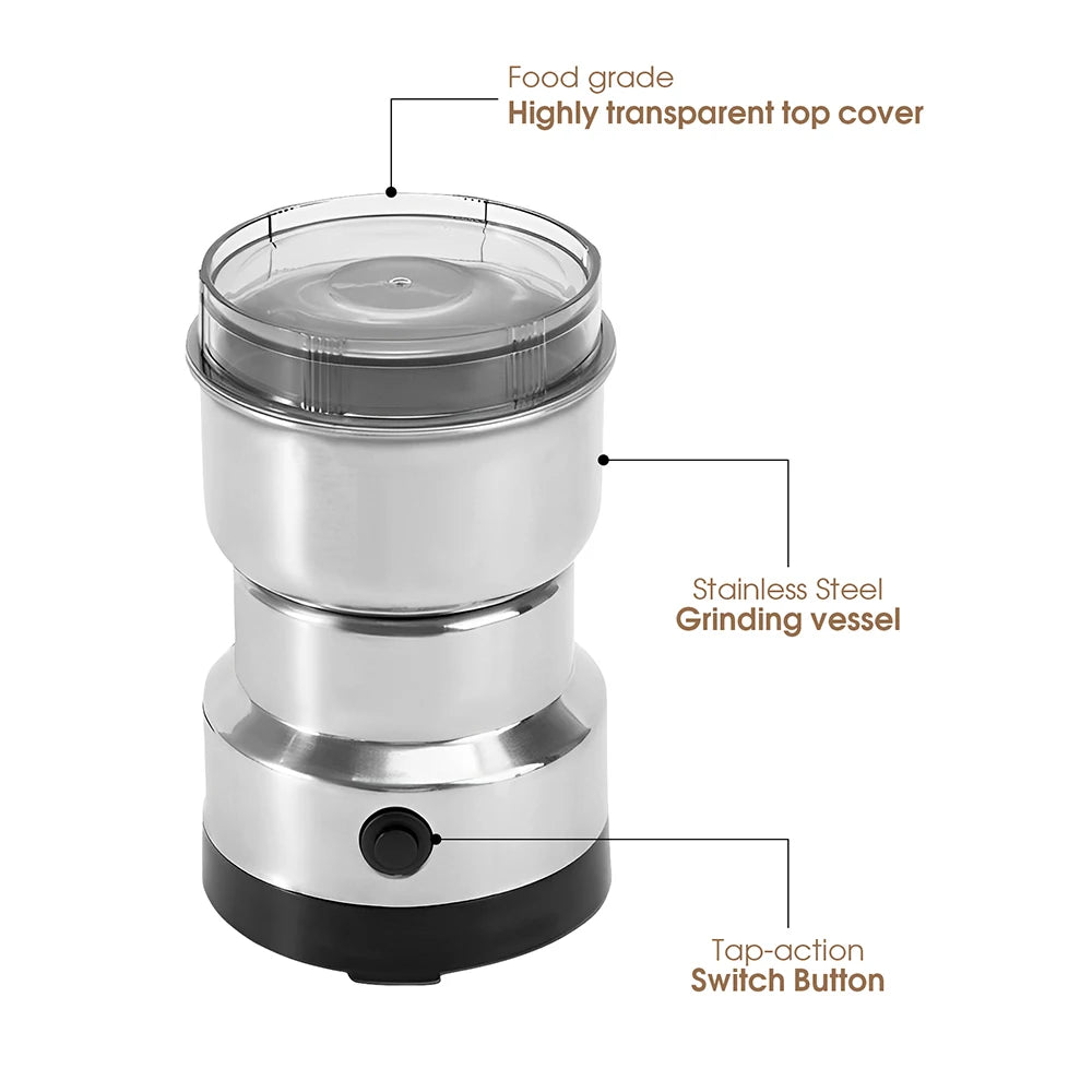 Versatile 4-Blade Mini Electric Grinder: Perfect for Coffee, Spices, Grains, and Baby Food