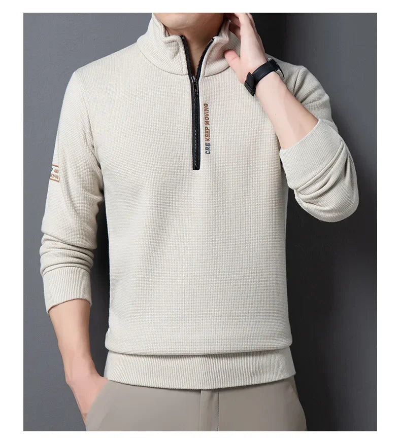 Men's Luxury Thick Knit Turtleneck: Solid Color, Half-Zip, Warm & Fashionable Sweater