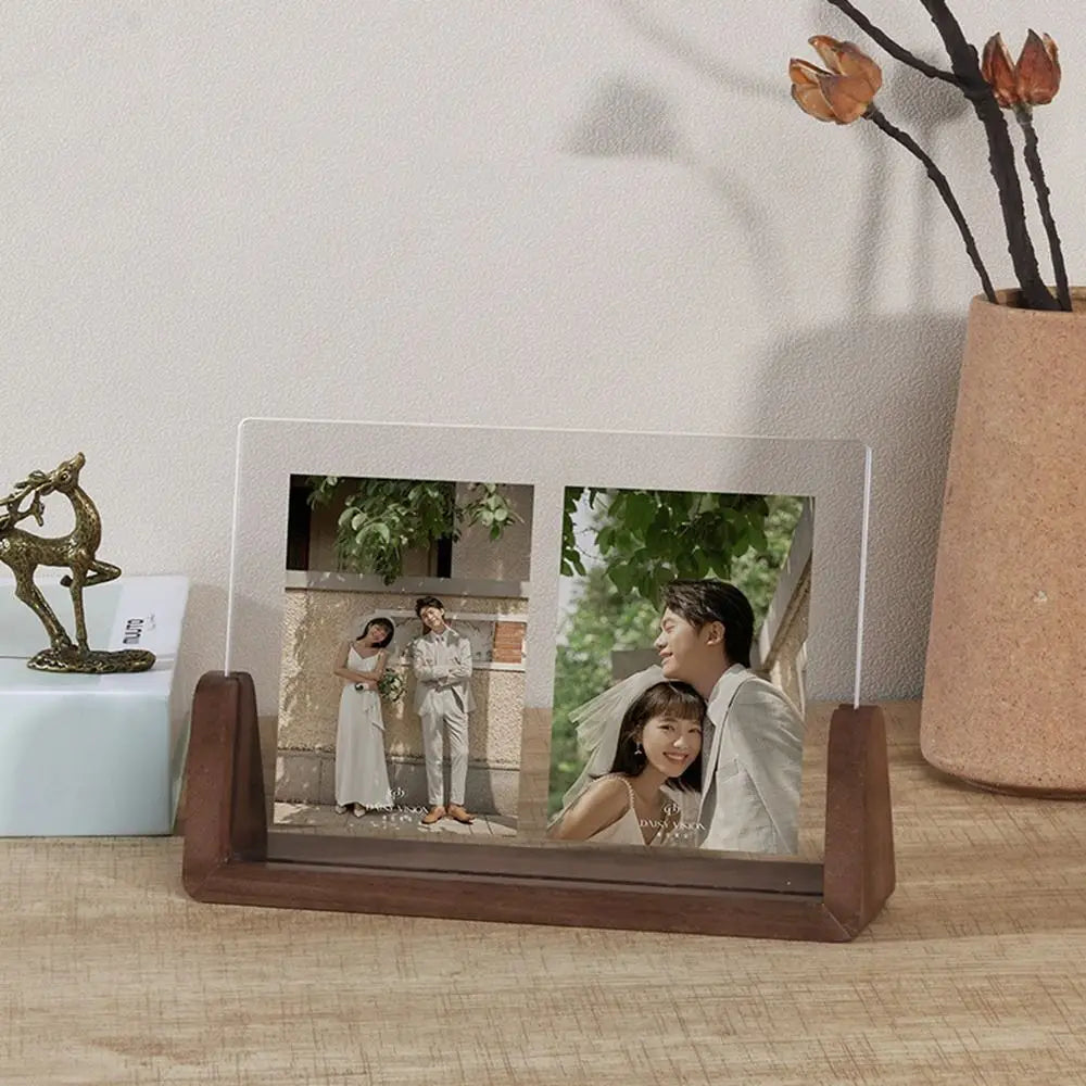 Walnut & Beech U-Shaped Acrylic Photo Frame – Perfect for Weddings & Office Decor