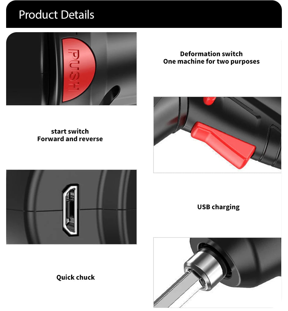 Rechargeable 3.6V Lithium Battery Cordless Electric Screwdriver & Drill Kit - Folding Power Tools for Home Use (2/47Pcs)