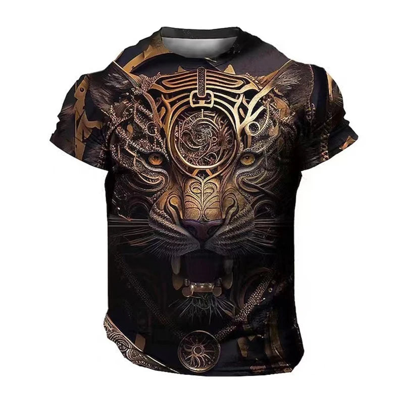 "Roaring Style: Domineering Lion 3D Print Men's Summer Casual Oversized T-Shirt – Harajuku Streetwear Short Sleeve Top