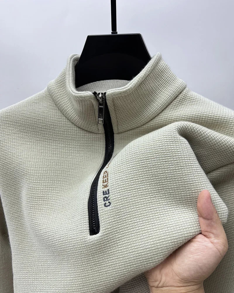 Men's Luxury Thick Knit Turtleneck: Solid Color, Half-Zip, Warm & Fashionable Sweater