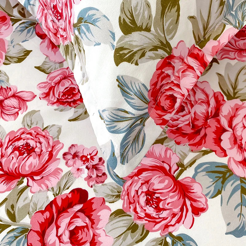 Luxurious Red Flower Printed Flat Bed Sheets - Double, Queen, and King Sizes Available - Premium Reactive Print