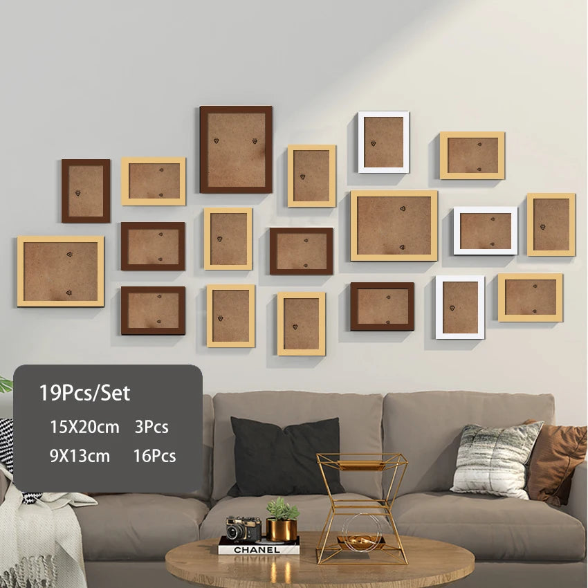 Elegant 14/19Pcs Wooden Photo Frames Set for Wall Décor: Perfect for Weddings, Parties, and Home Decoration