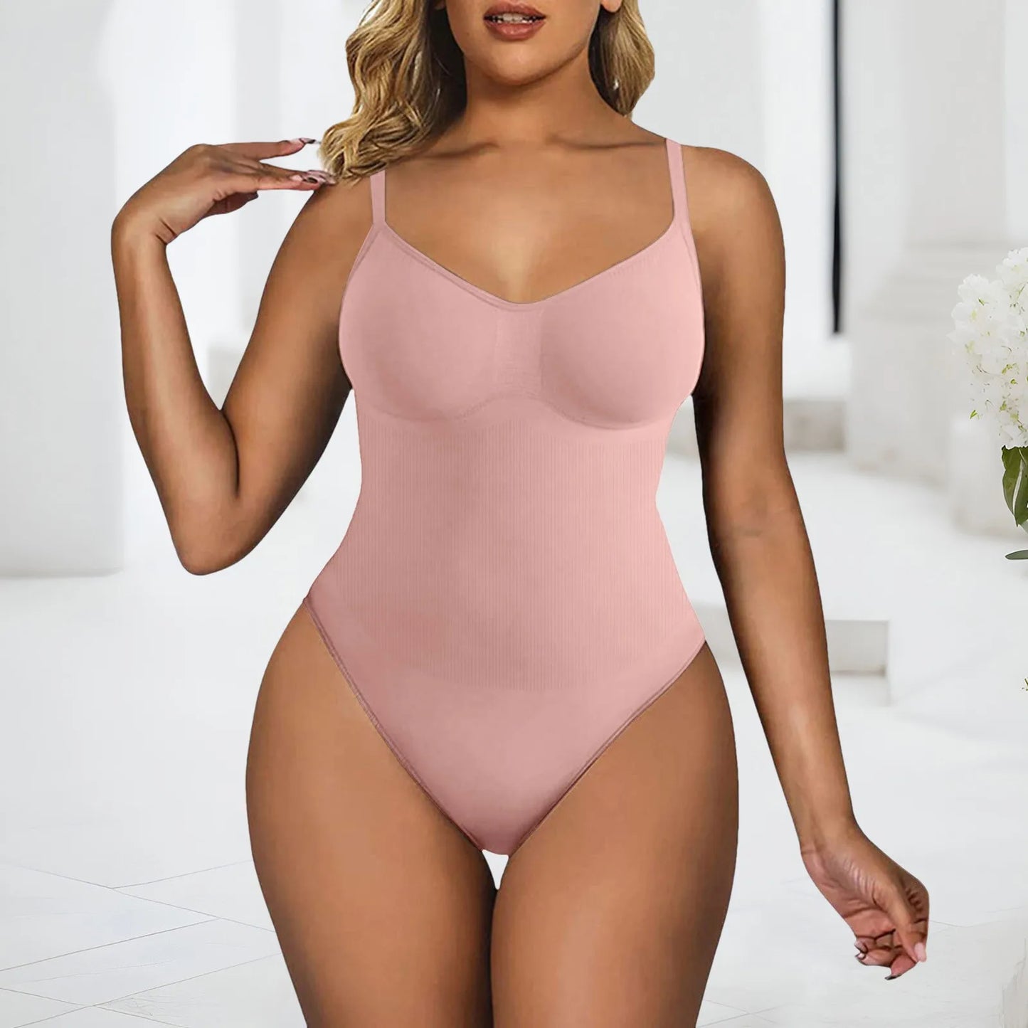 Women's Sleeveless Seamless Shaping Bodysuit - Slimming Control One-Piece Shapewear Camisole Jumpsuit Plus Size