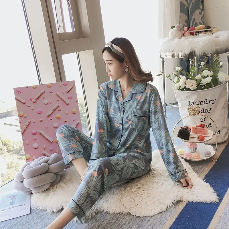 Women's Cozy V-Neck Button Down Pajama Set - Casual Nightwear, Autumn/Winter Loungewear Two-Piece