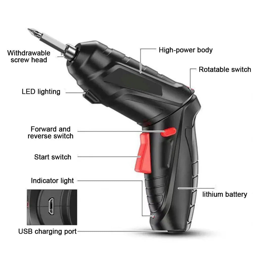 Rechargeable 3.6V Lithium Battery Cordless Electric Screwdriver & Drill Kit - Folding Power Tools for Home Use (2/47Pcs)