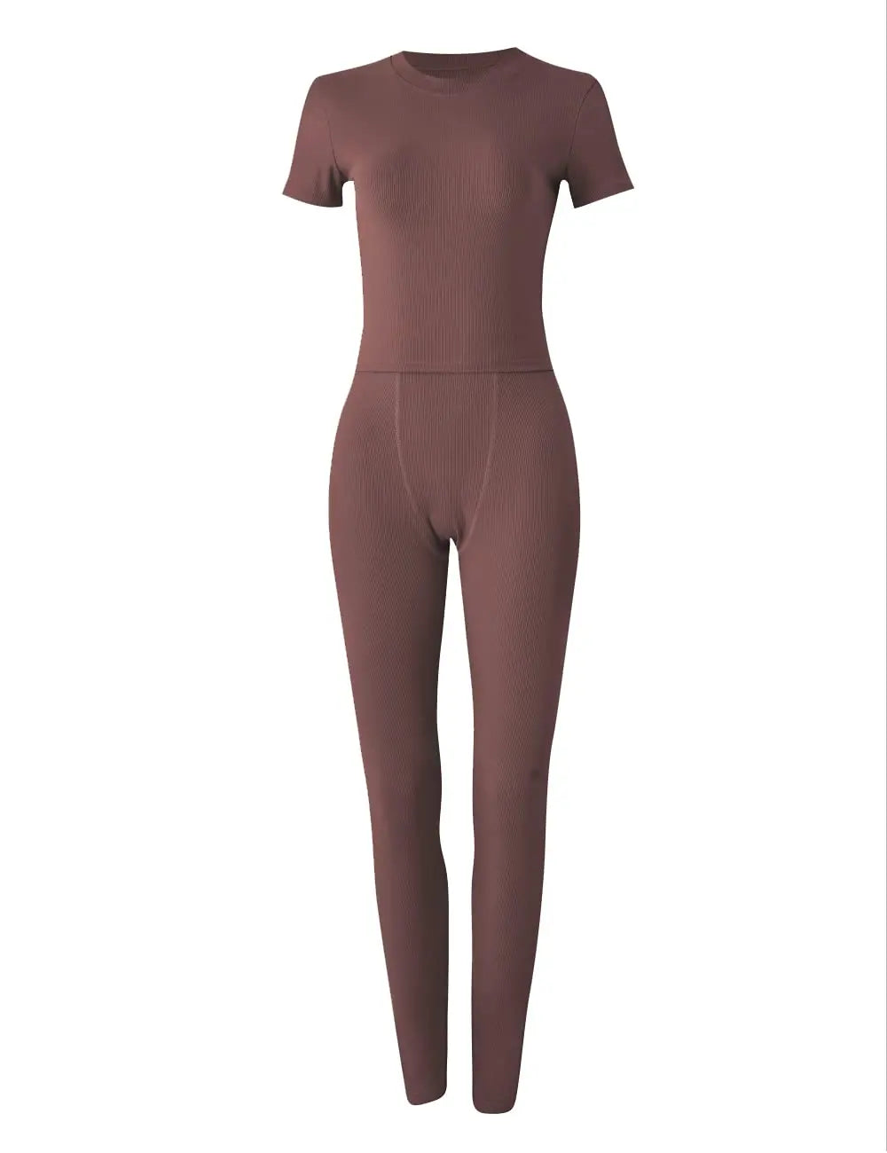 Effortless Elegance: Women's Ribbed Summer Lounge Set with Short Sleeve Top & Elastic Leggings