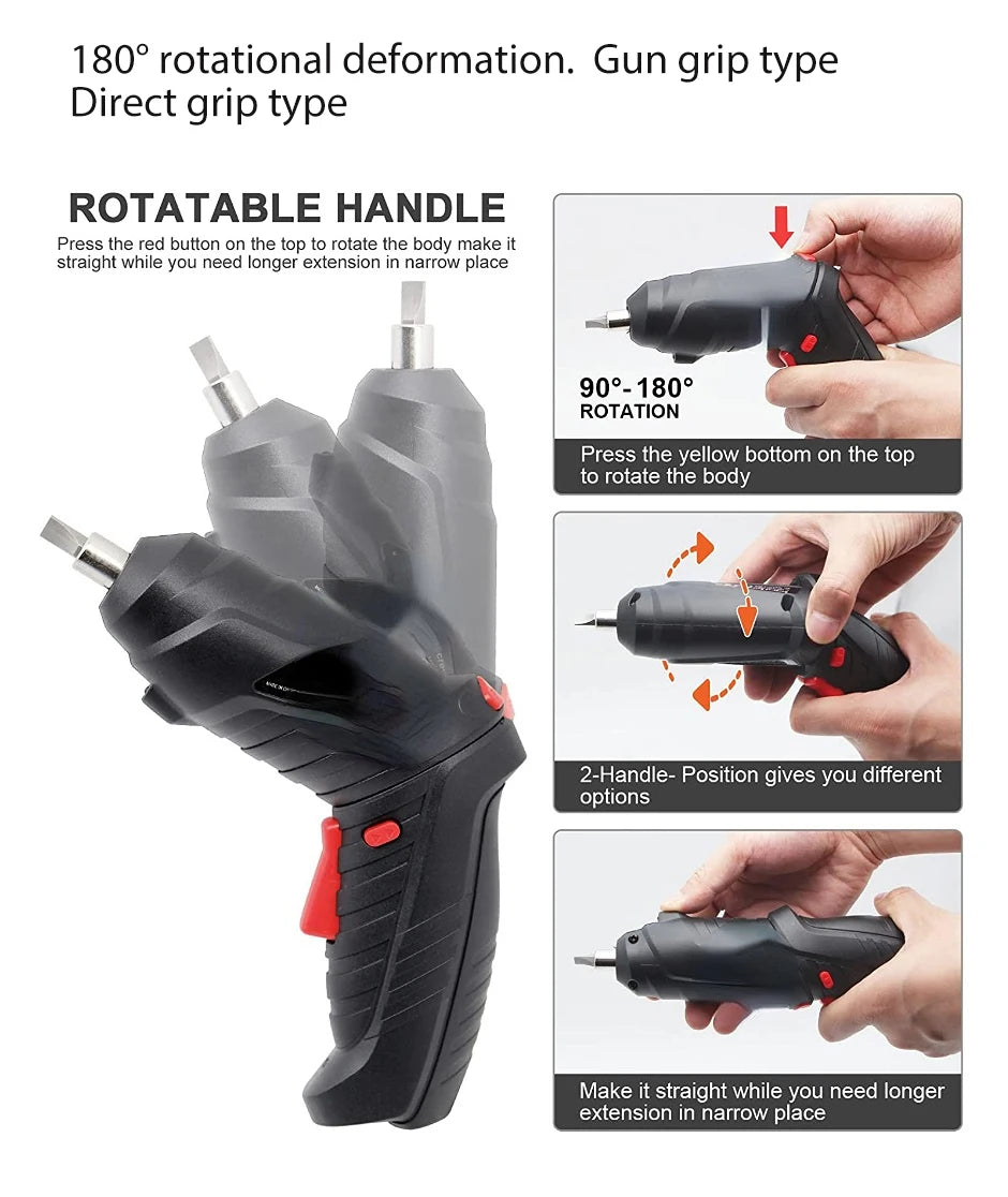 Rechargeable 3.6V Lithium Battery Cordless Electric Screwdriver & Drill Kit - Folding Power Tools for Home Use (2/47Pcs)