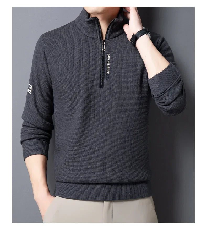 Men's Luxury Thick Knit Turtleneck: Solid Color, Half-Zip, Warm & Fashionable Sweater