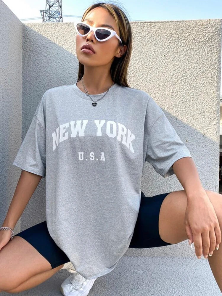 Blessyuki New York Retro O-Neck Tees: Casual Streetwear for Women - Harajuku Style, Plus Size, Perfect Summer Essential