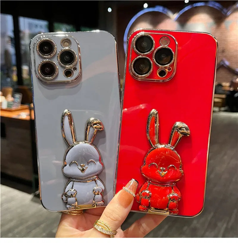 Elegant Rabbit Stand - Luxury Soft Silicone Shockproof Kickstand Phone Case for iPhone 16-7 Plus