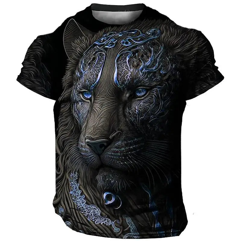 "Roaring Style: Domineering Lion 3D Print Men's Summer Casual Oversized T-Shirt – Harajuku Streetwear Short Sleeve Top