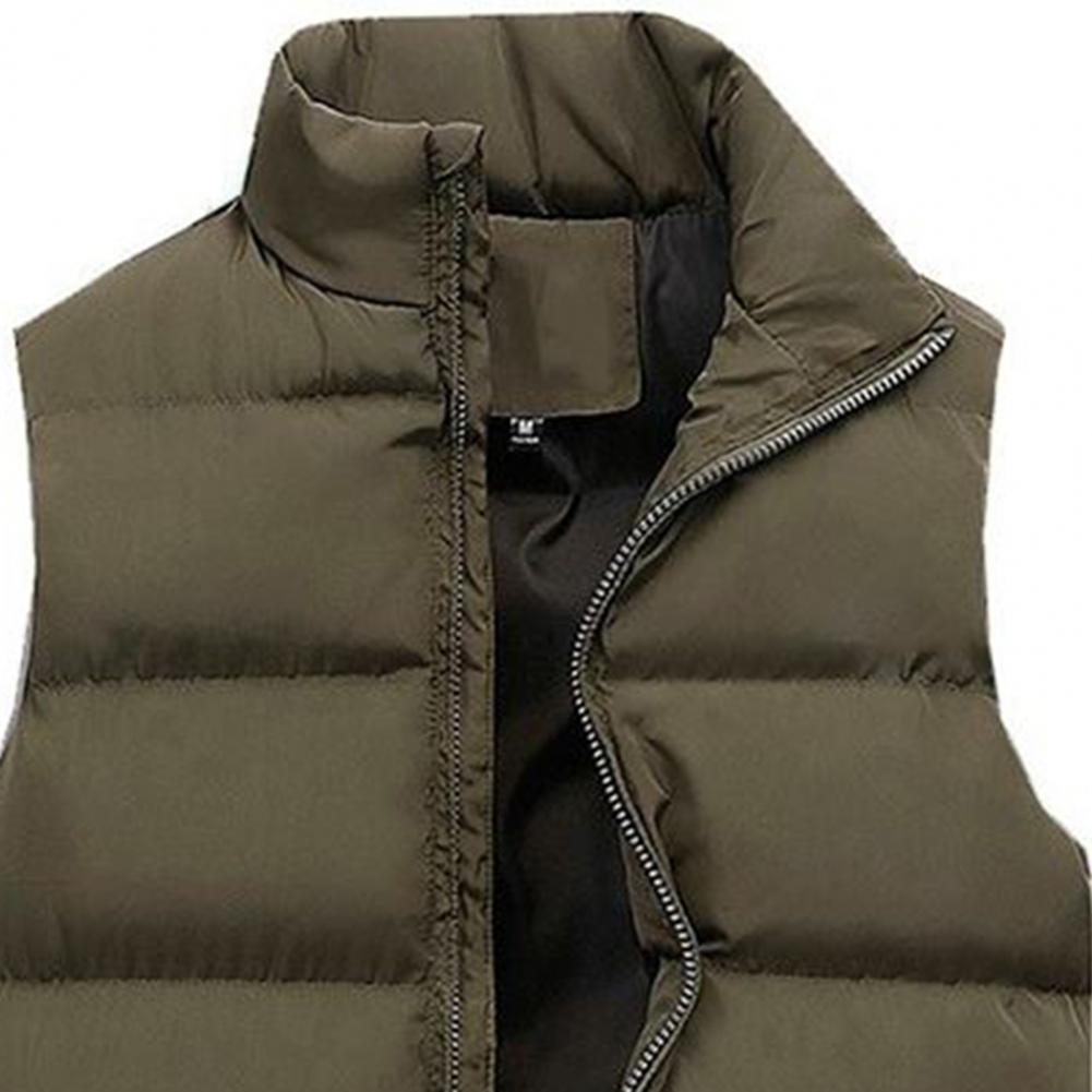 Men's Padded Stand Collar Sleeveless Jacket - Solid Color, Thicken, Cold-Proof Cotton Vest Waistcoat