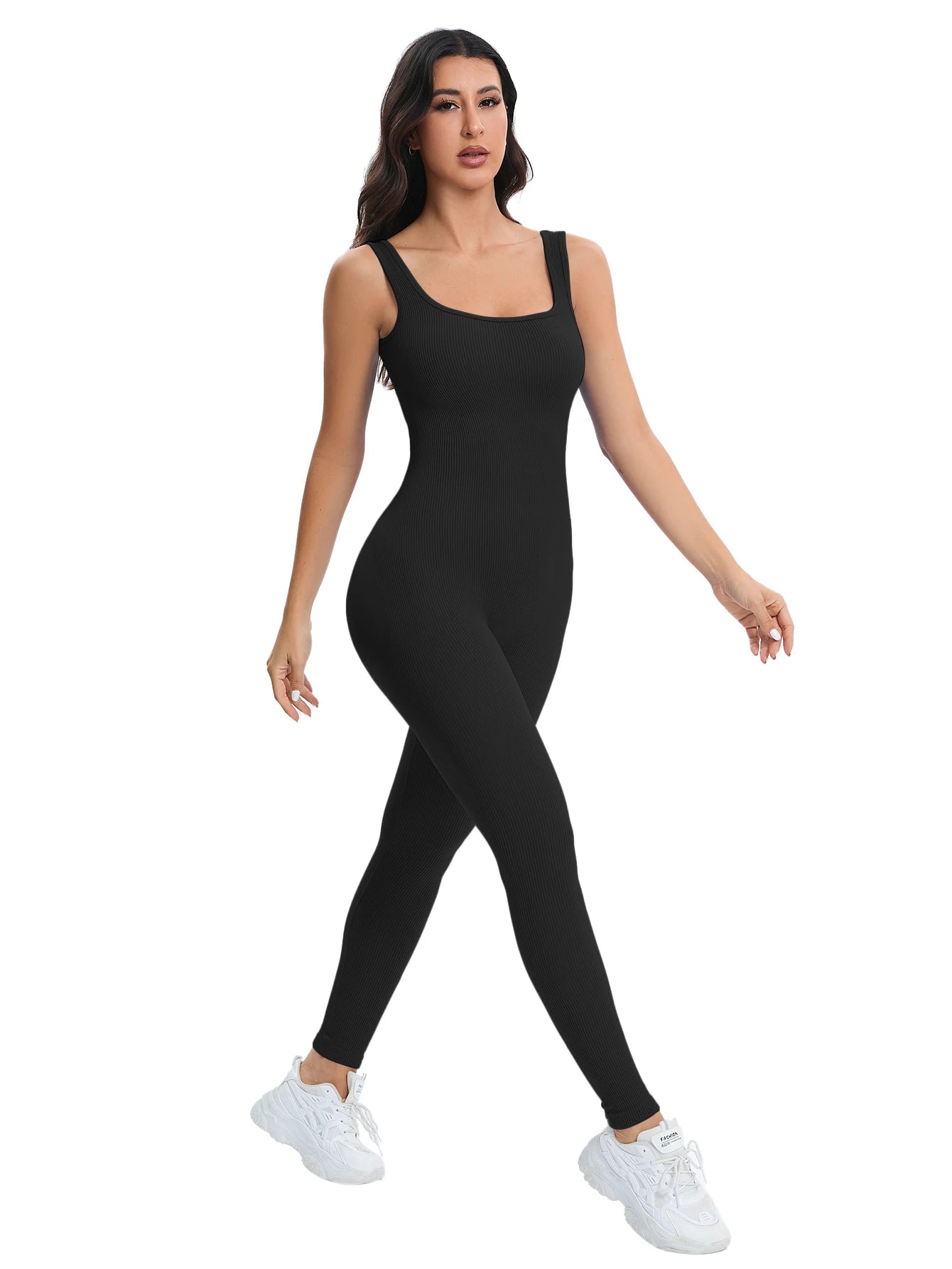 Ultra-Comfortable, Stylish Shapewear Jumpsuit for Women with Built-in Bra and Ribbed Design - Bodycon Square Neck, Sleeveless Summer Romper