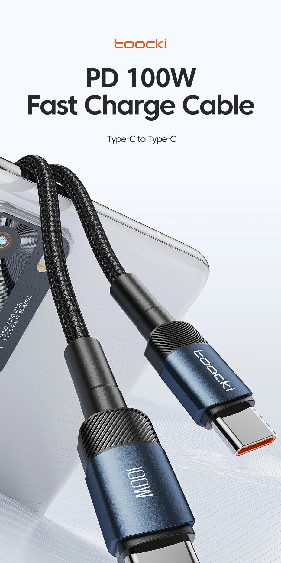 100W Speed: Ultimate USB-C to C Charging & Data Cables from Toocki for mobile phones